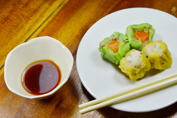 steamed Chinese dumpling with soy sauce