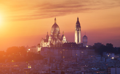 Basilique of Sacre coeur at night, Paris, France