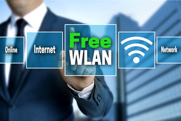 Free Wifi touchscreen is operated by businessman
