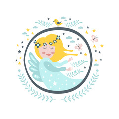 Magic Fairy  Tale Character Girly Sticker In Round Frame