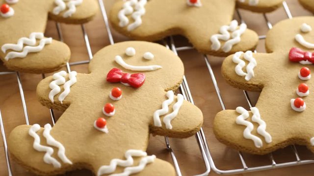 Closeup of homemade gingerbread cookies on cooling racks
