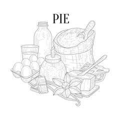 Pie Baking Components Still Life Hand Drawn Realistic Sketch