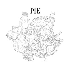 Pie Baking Ingredients Hand Drawn Realistic Sketch