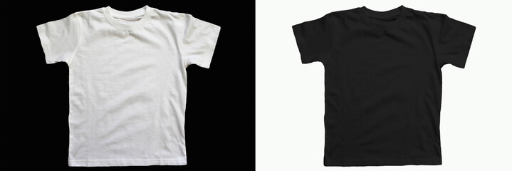 Black cotton t-shirt on a white background. 
White cotton T-shirt on a black background