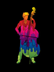 Double bass player designed using melt colors graphic vector.