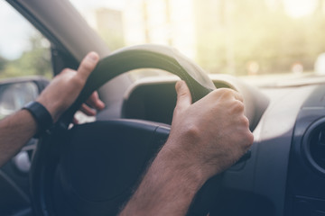 Driving through the city streets