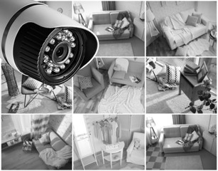 Security CCTV camera in home. Home security system concept