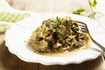 Mushroom ragout with sour cream and parsley
