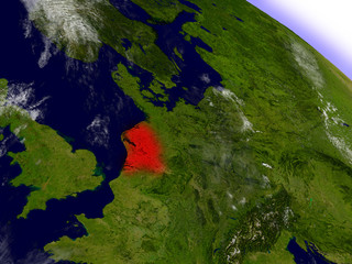 Netherlands from space highlighted in red