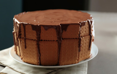 Cookie cake with melted chocolate