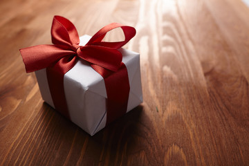 gift box on the wooden background