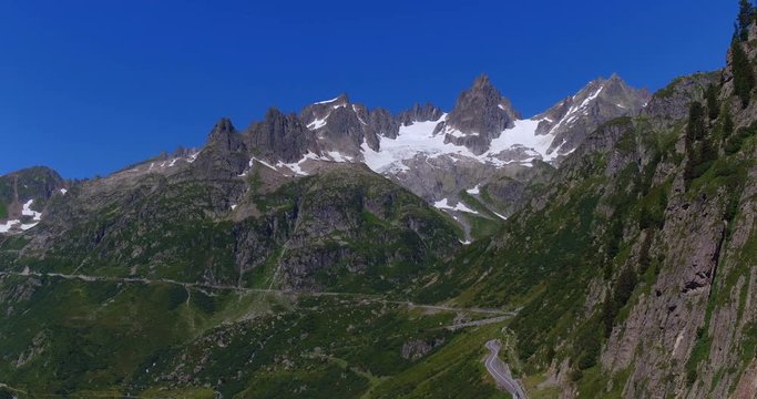 Aerial Footage of Sustenpass in the alps in Switzerland, 4K, UHD
