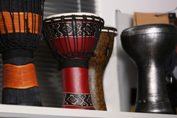 Darbuka drums in music shop