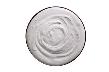 Cosmetic cream in jar, top view