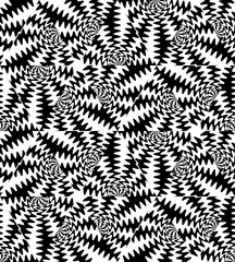 Vector Illustration. Seamless Black and White  Pattern of Expanding Waves Intersect in the Center.  The Visual Illusion Of Movement.  Suitable for textile, fabric, packaging and web design.