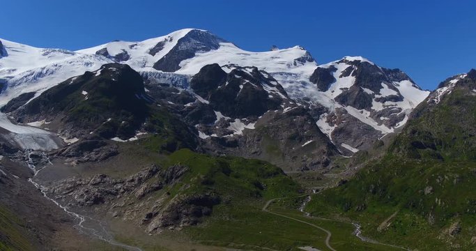 Aerial Footage of the high alps with glacier near "Sustenpass" in Switzerland, 4K, UHD