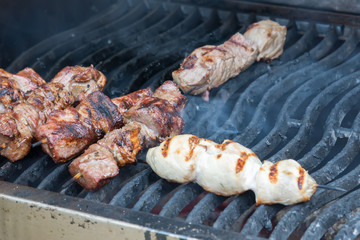 juicy hot shish kebab on the grill