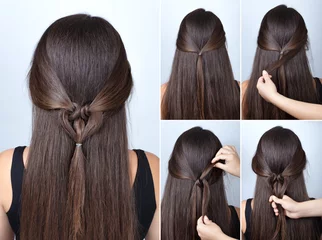 Fotobehang Kapsalon twisted heart hairstyle tutorial for long hair