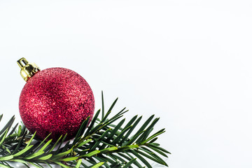 Christmas greeting card with decoration isolated on white background