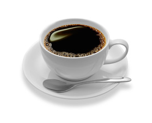 Top view of a cup of coffee, isolate on white