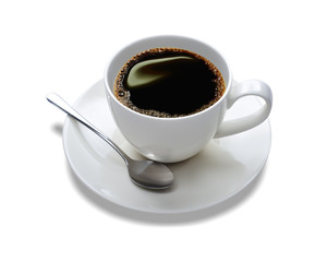 Top view of a cup of coffee, isolate on white
