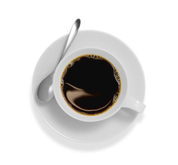 Top view of a cup of coffee, isolate on white


