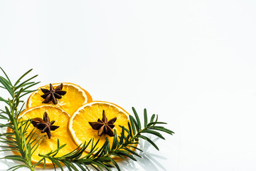 Dry orange slices on white background