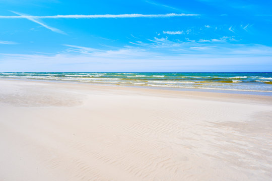 White sand Debki beach on sunny summer day, Baltic Sea, Poland