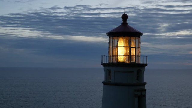 Closeup shot of Heceta Head lighthouse at night