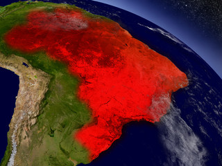 Brazil from space highlighted in red