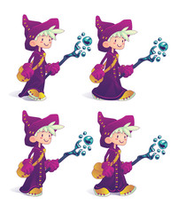 Happy cartoon mage character in move.