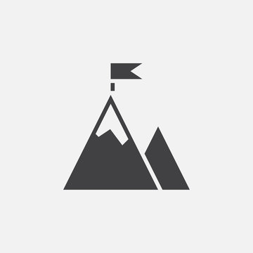 Success Solid Icon, Vector Illustration Of A Mountain With Flag, Pictogram Isolated On White