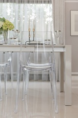 luxury dining room with translucent chair