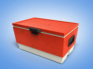 beach refrigerator Cooler red 3d render on blue gradient backgro
