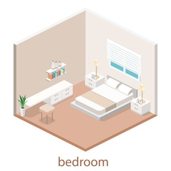 modern bedroom design in isometric style.