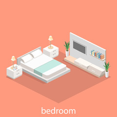 modern bedroom design in isometric style.