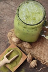 Iced green tea and matcha tea powder.