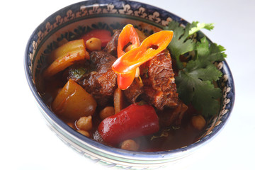 Oriental soup with lamb and peas