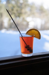 A cocktails on the window in mountain