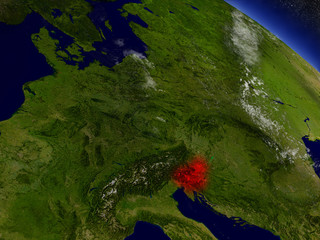 Slovenia from space highlighted in red