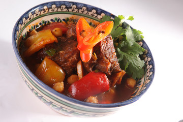 Oriental soup with lamb and peas