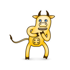 Dancing yellow cartoon cow. Vector clip art illustration.  Sketch of a series of drawings.