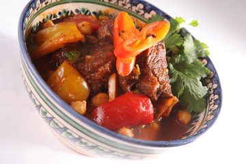 Oriental soup with lamb and peas