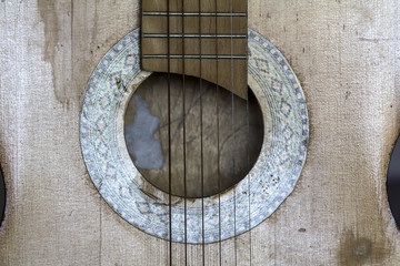 Wooden Soundboard of Vintage guitar as background