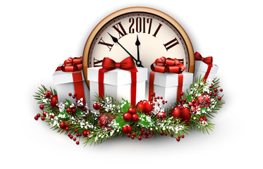 2017 New Year background with clock.