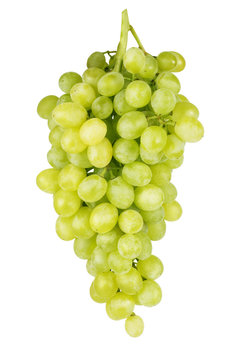 bunch of ripe and juicy green grapes close-up on a white backgro