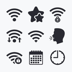 Wifi Wireless Network icons. Wi-fi zone locked.