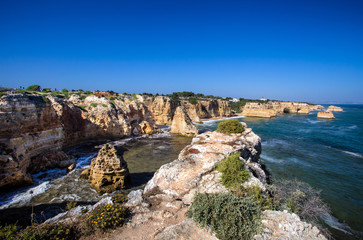 Fototapeta na wymiar Marinha Beach, located on the Atlantic coast in Portugal, Algarve, Europe / Corvoeiro/ South Portugal