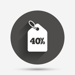 40 percent sale price tag sign icon.