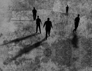 Shadows of men on grungy texture 3d rendring.